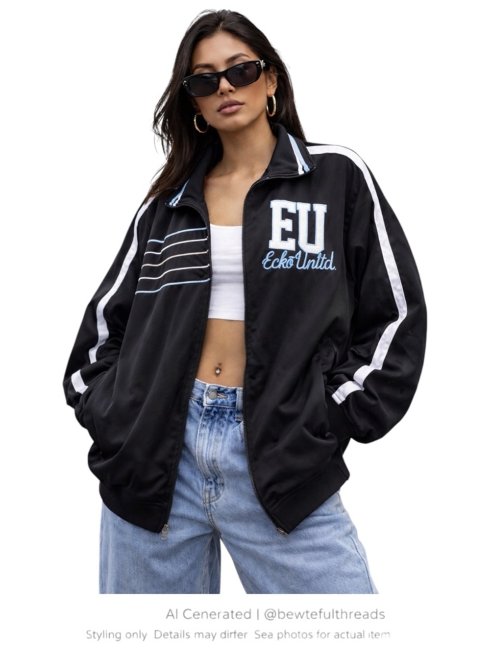 Y2K Oversized Track Jacket Black EU Streetwear Hip Hop Zip Up XXL